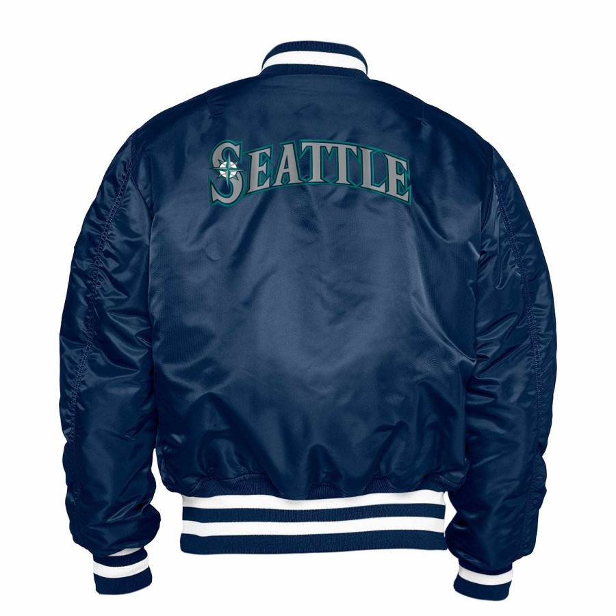 Mlb Alpha Industries Mlb X Alpha X New Era Bomberjacken | Seattle Mariners X Alpha X New Era Ma-1 Bomberjacke Nachbildung Blau