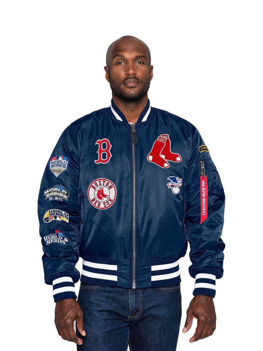 Mlb Alpha Industries Mlb X Alpha X New Era Bomberjacken | Boston Red Sox X Alpha X New Era Ma-1 Bomberjacke Nachbildung Blau