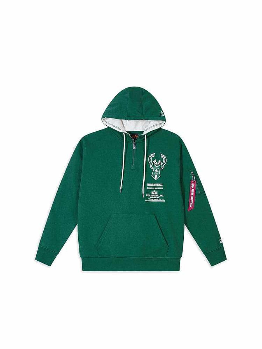 Nba Alpha Industries Nba X Alpha X New Era Hoodies, T-Shirts Und Shorts | Milwaukee Bucks X Alpha X New Era Kapuzenpullover Dunkelgrun