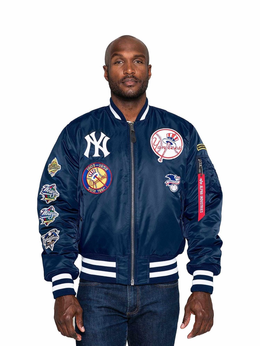 Mlb Alpha Industries Mlb X Alpha X New Era Bomberjacken | New York Yankees X Alpha X New Era Ma-1 Bomberjacke Nachbildung Blau