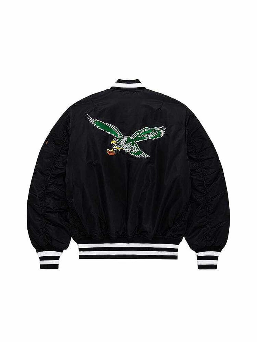 Nfl Alpha Industries Nfl X Alpha X New Era Bomberjacken | Philadelphia Eagles X Alpha X New Era Ma-1 Bomberjacke (Historisches Logo) Schwarz