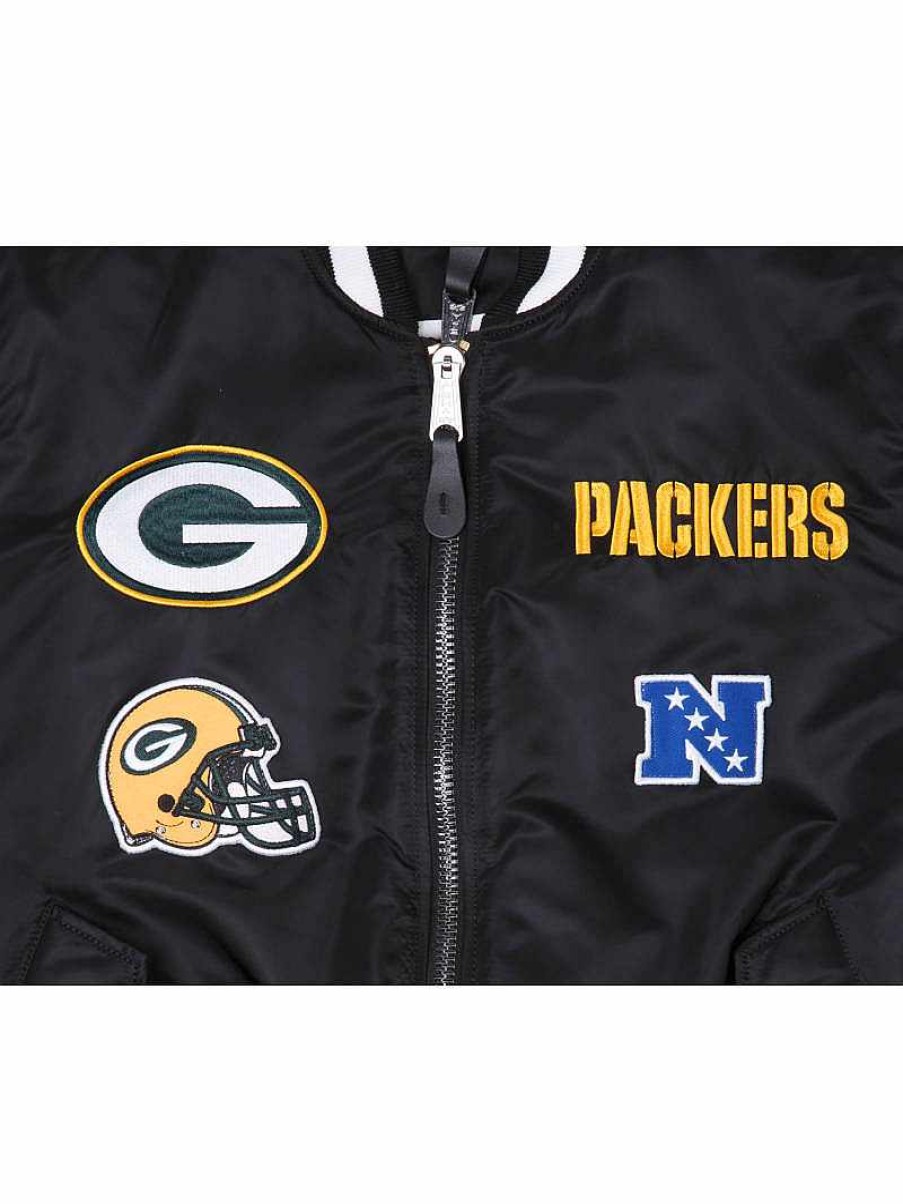 Nfl Alpha Industries Nfl X Alpha X New Era Bomberjacken | Green Bay Packers X Alpha X New Era Ma-1 Bomberjacke Schwarz