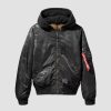 Frauen Alpha Industries Oberbekleidung | Ma-1 Battlewash-Bomberjacke Mit Kapuze Schwarzes Waldtarnmuster