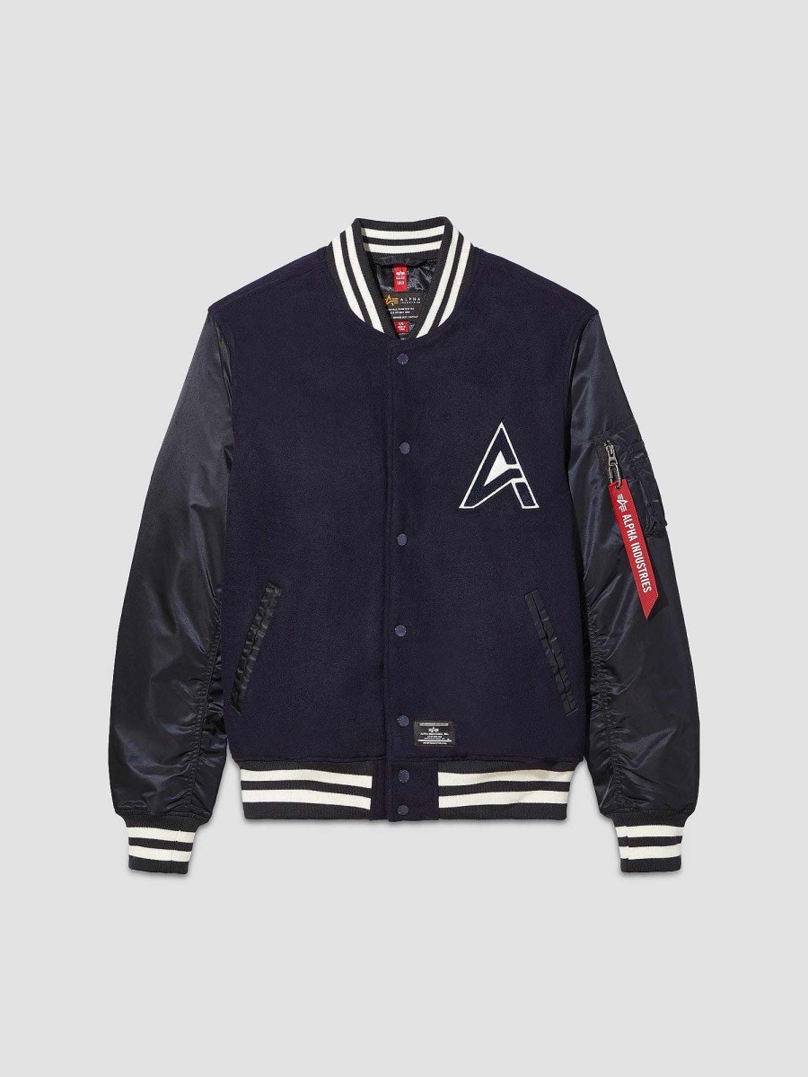 Frauen Alpha Industries Oberbekleidung | Ma-1 Wool Varsity Jacket W Nachbildung Blau