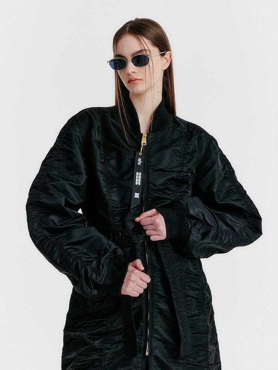 Frauen Alpha Industries Oberbekleidung | Alpha X Eenk Belted Long Ma-1 W Schwarz