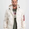 Manner Alpha Industries Oberbekleidung | Pufferjacke Mit Kapuze Und Logo Weis