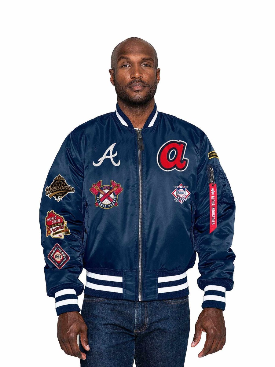 Mlb Alpha Industries Mlb X Alpha X New Era Bomberjacken | Atlanta Braves X Alpha X New Era Ma-1 Bomberjacke Blau