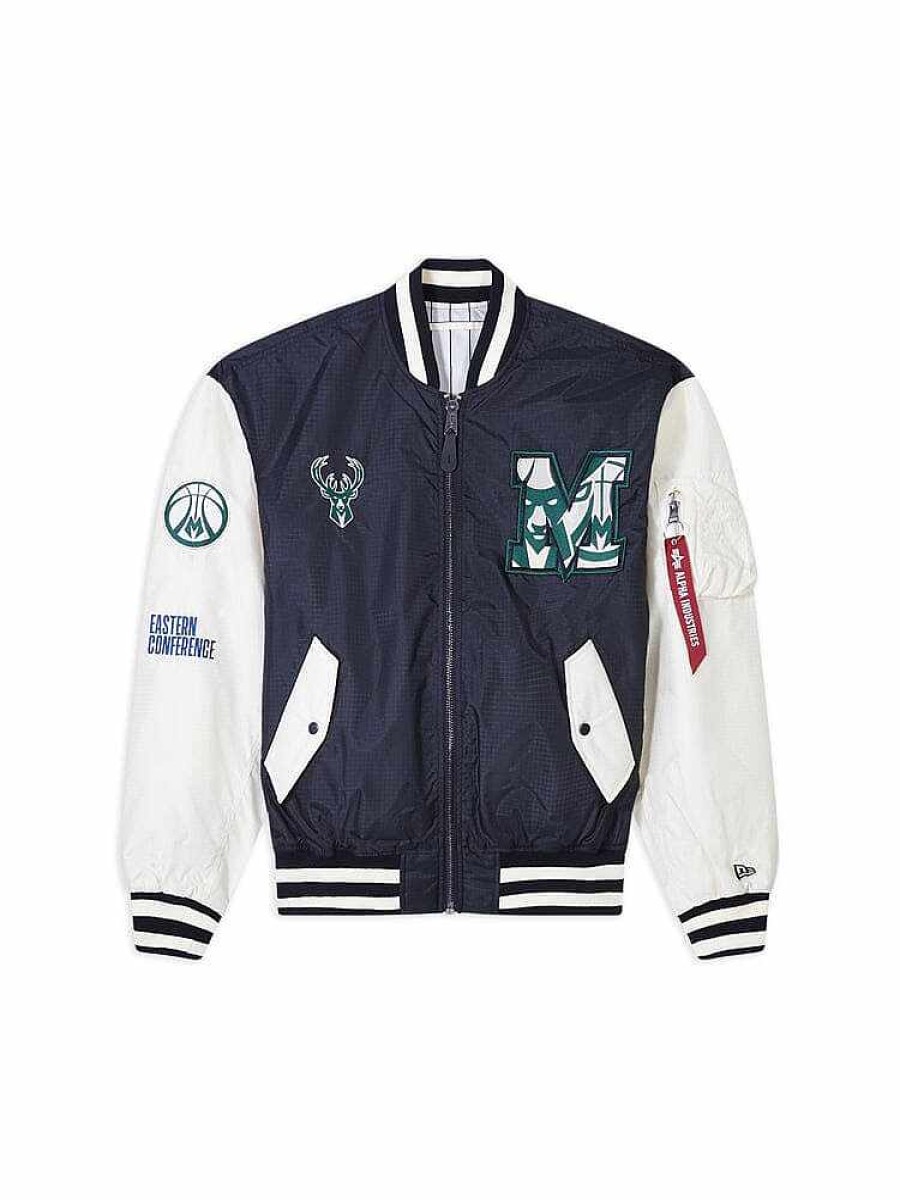 Nba Alpha Industries Nba X Alpha X New Era Bomberjacken | Milwaukee Bucks X Alpha X New Era L-2B Bomberjacke Schwarz