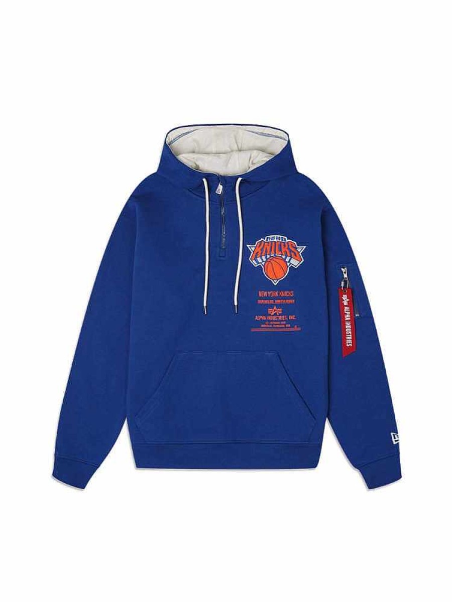 Nba Alpha Industries Nba X Alpha X New Era Hoodies, T-Shirts Und Shorts | New York Knicks X Alpha X New Era Kapuzenpullover Blau