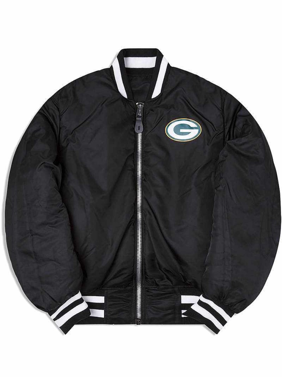 Nfl Alpha Industries Nfl X Alpha X New Era Bomberjacken | Green Bay Packers X Alpha X New Era Ma-1 Bomberjacke Schwarz