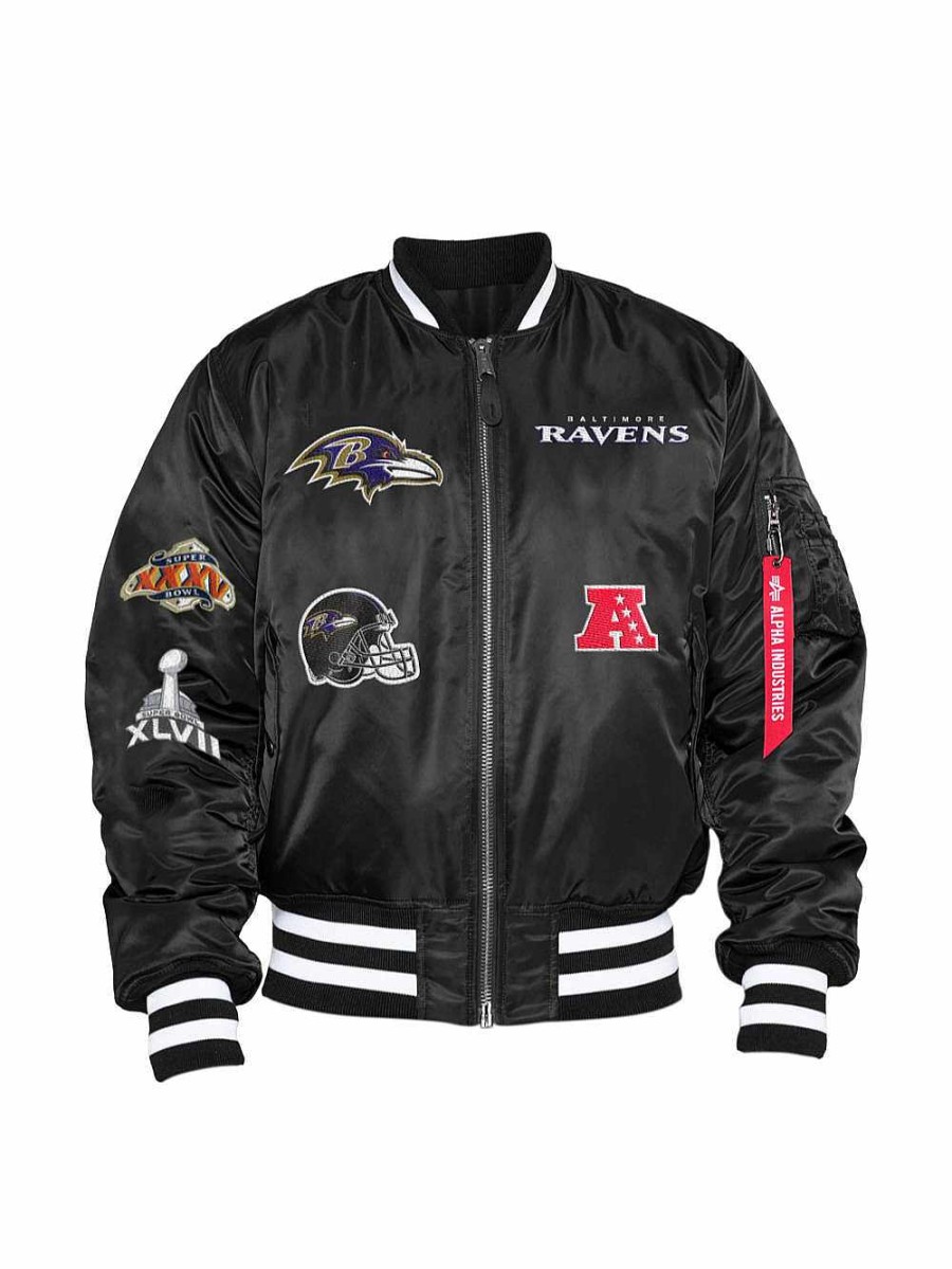 Nfl Alpha Industries Nfl X Alpha X New Era Bomberjacken | Baltimore Ravens X Alpha X New Era Ma-1 Bomberjacke Schwarz