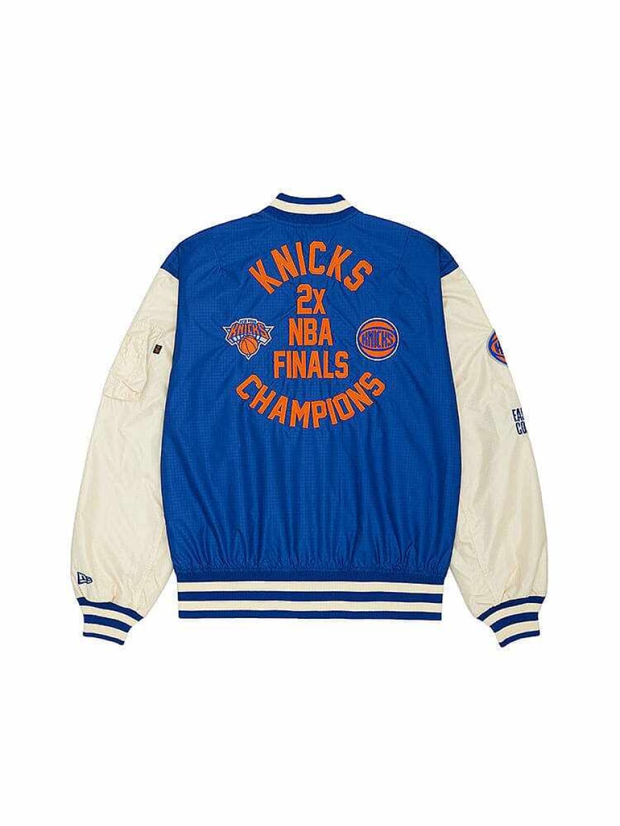 Nba Alpha Industries Nba X Alpha X New Era Bomberjacken | New York Knicks X Alpha X New Era L-2B Bomberjacke Blau