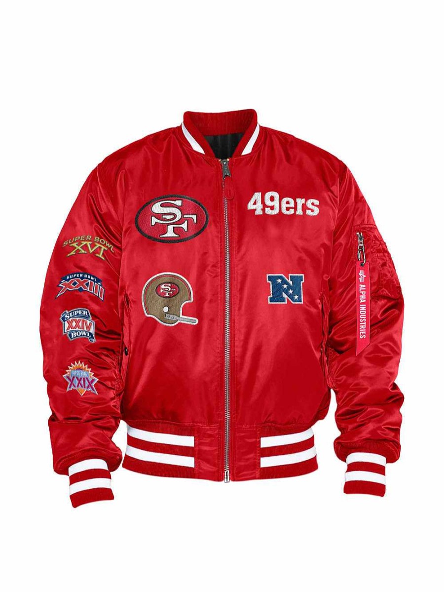 Nfl Alpha Industries Nfl X Alpha X New Era Bomberjacken | San Francisco 49Ers X Alpha X New Era Ma-1 Bomberjacke (Historisches Logo) Geschwindigkeit Rot