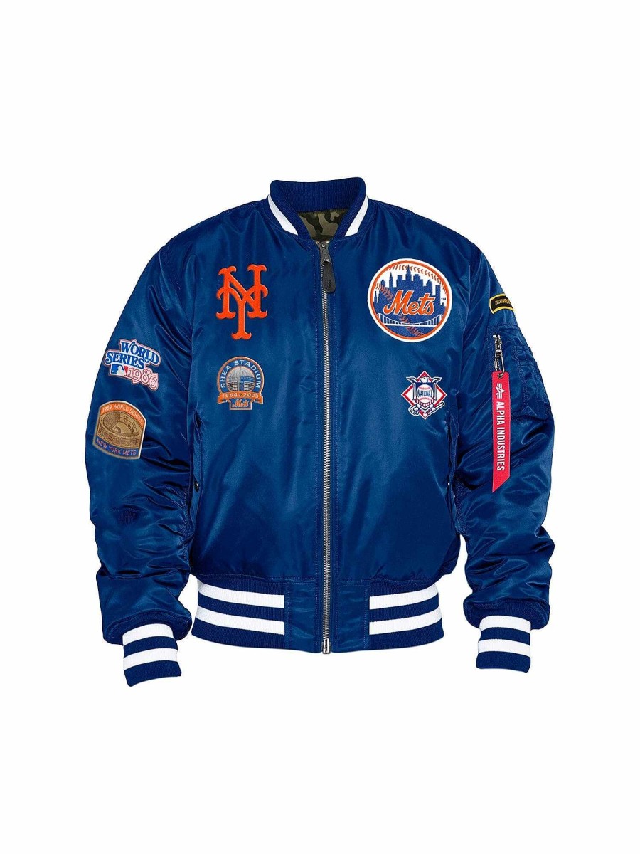 Mlb Alpha Industries Mlb X Alpha X New Era Bomberjacken | New York Mets X Alpha X New Era Ma-1 Bomberjacke Pazifikblau