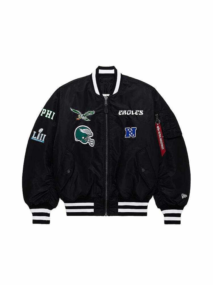 Nfl Alpha Industries Nfl X Alpha X New Era Bomberjacken | Philadelphia Eagles X Alpha X New Era Ma-1 Bomberjacke (Historisches Logo) Schwarz