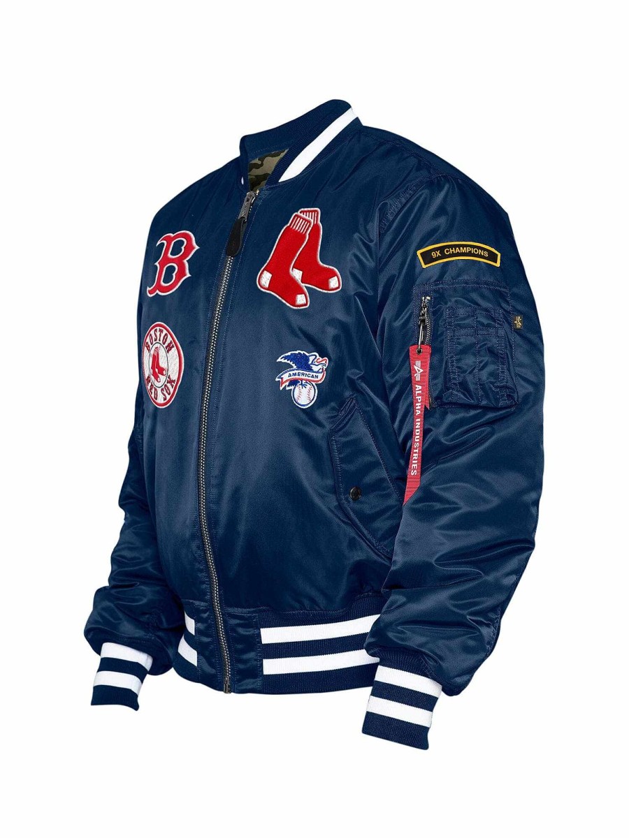 Mlb Alpha Industries Mlb X Alpha X New Era Bomberjacken | Boston Red Sox X Alpha X New Era Ma-1 Bomberjacke Nachbildung Blau