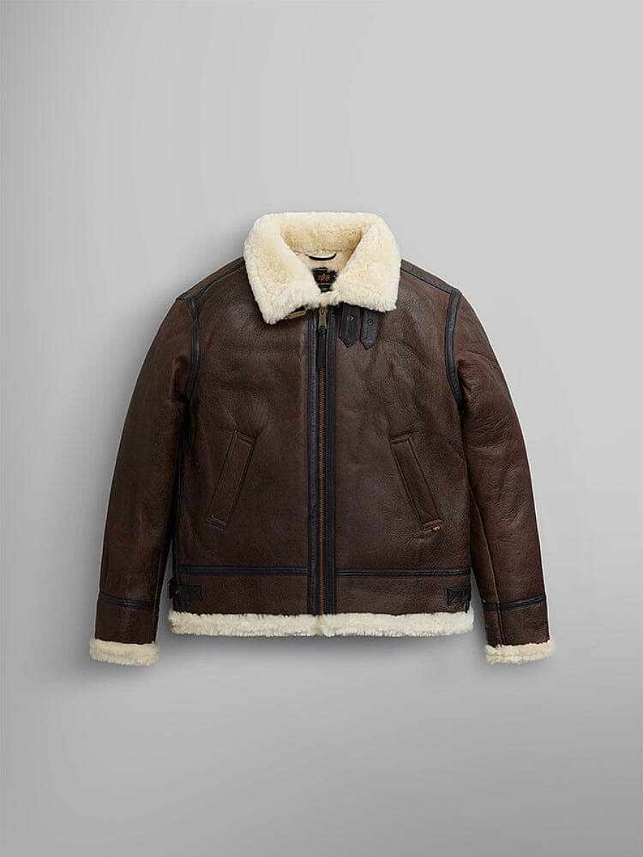 Manner Alpha Industries Oberbekleidung | B-3 Bomberjacke Aus Sherpa-Leder Braun