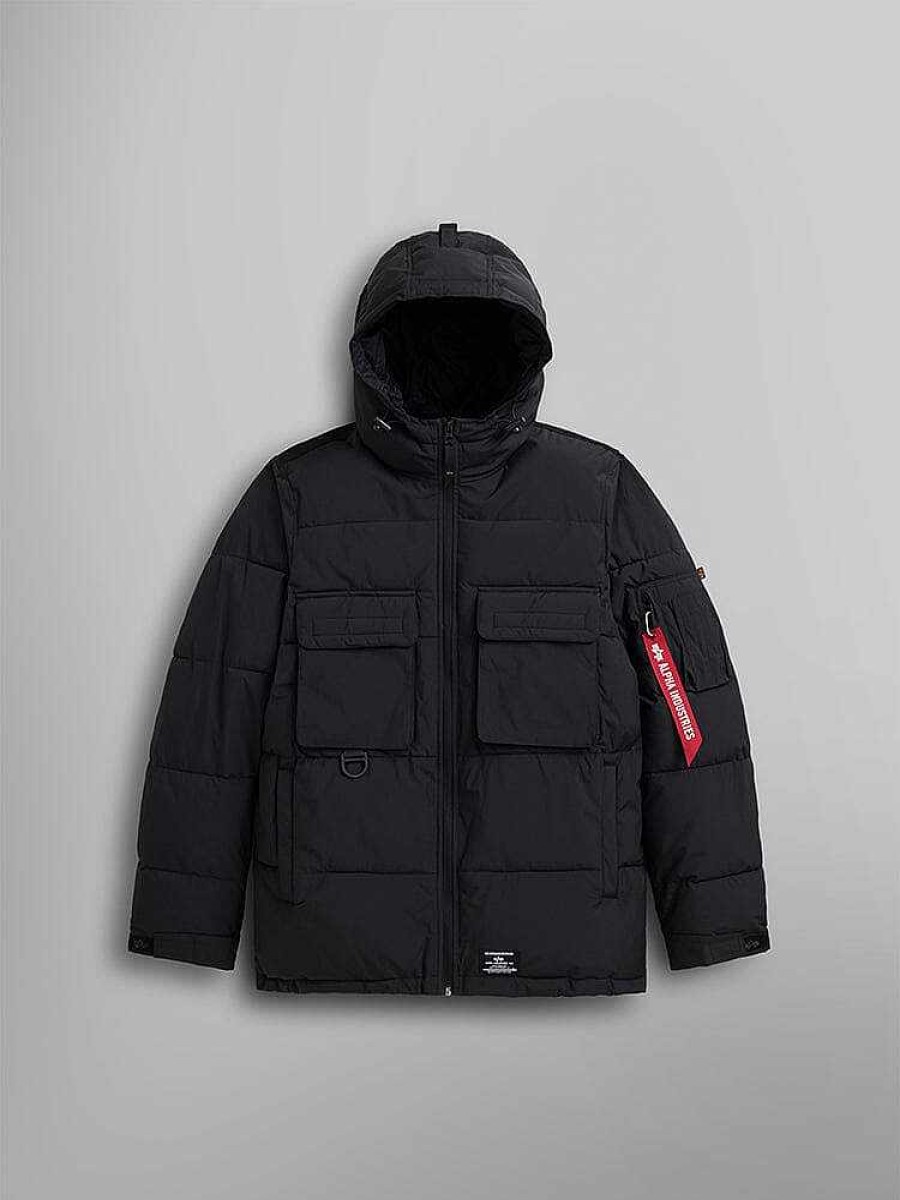 Manner Alpha Industries Oberbekleidung | Pufferjacke Mit Kapuze Schwarz