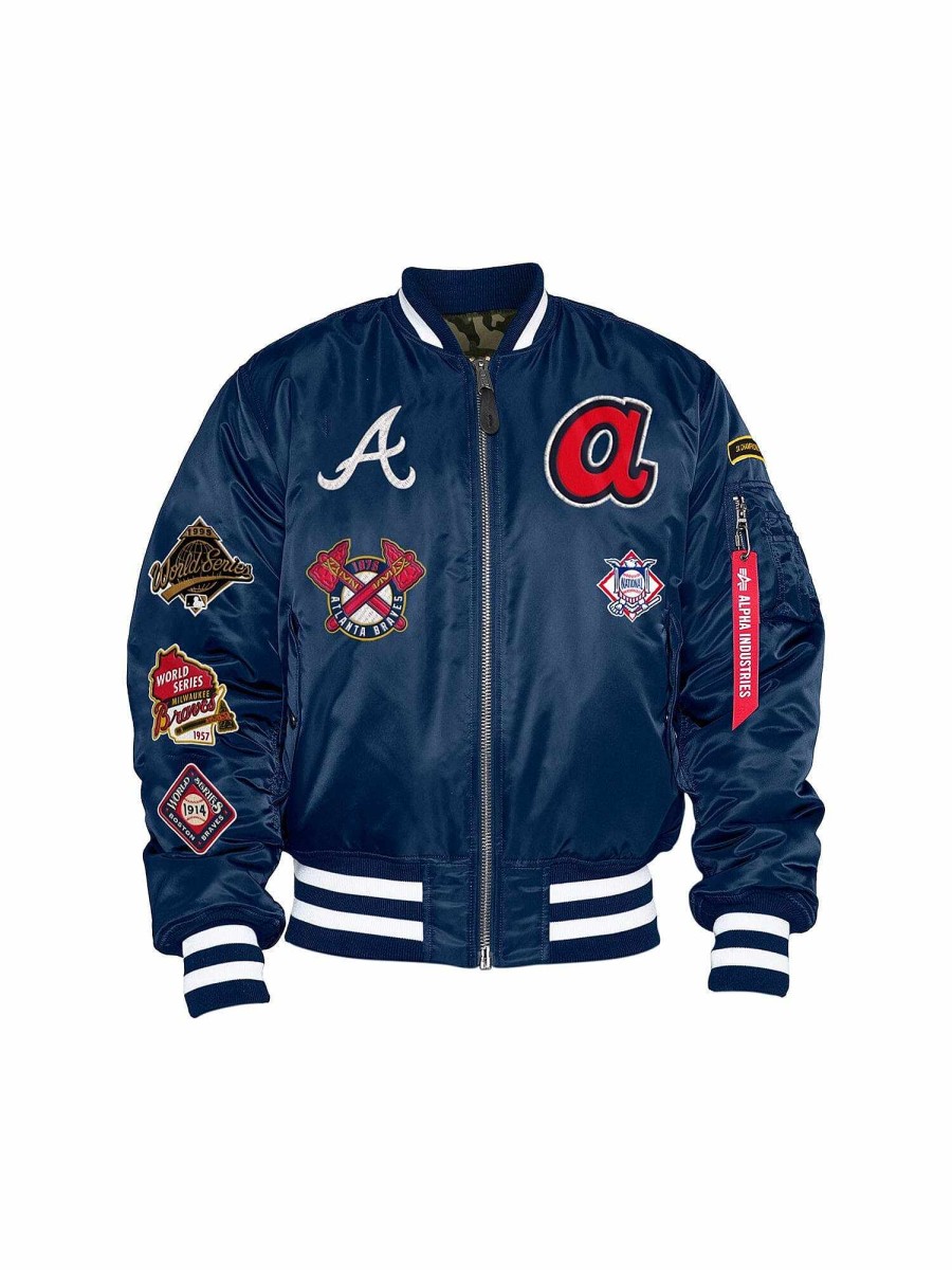 Mlb Alpha Industries Mlb X Alpha X New Era Bomberjacken | Atlanta Braves X Alpha X New Era Ma-1 Bomberjacke Blau