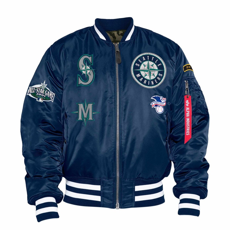 Mlb Alpha Industries Mlb X Alpha X New Era Bomberjacken | Seattle Mariners X Alpha X New Era Ma-1 Bomberjacke Nachbildung Blau